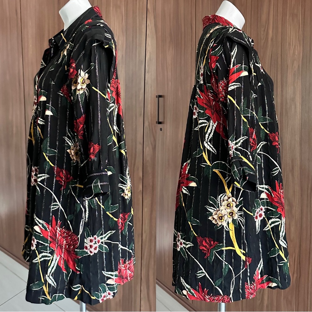 ba&sh Paprika Dress floral print Noir black mini popover swing shirtdress Size 1 - Picture 5 of 15